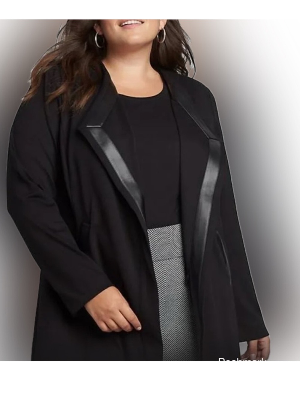 Lane Bryant Black Stretch Open Lone Line Blazer with Faux Leather Trim NWT
